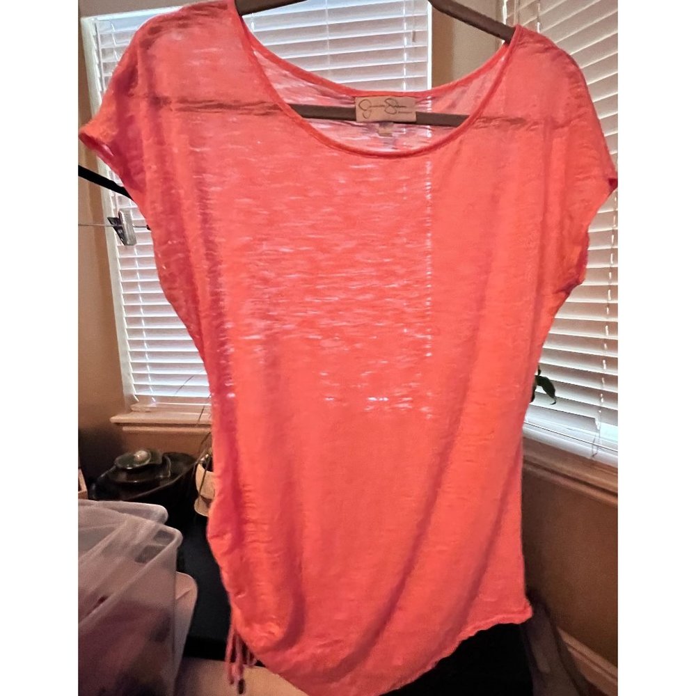Jessica Simpson Maternity Short Sleeve Peach/Orange Tee Shirt (Maternity Large)